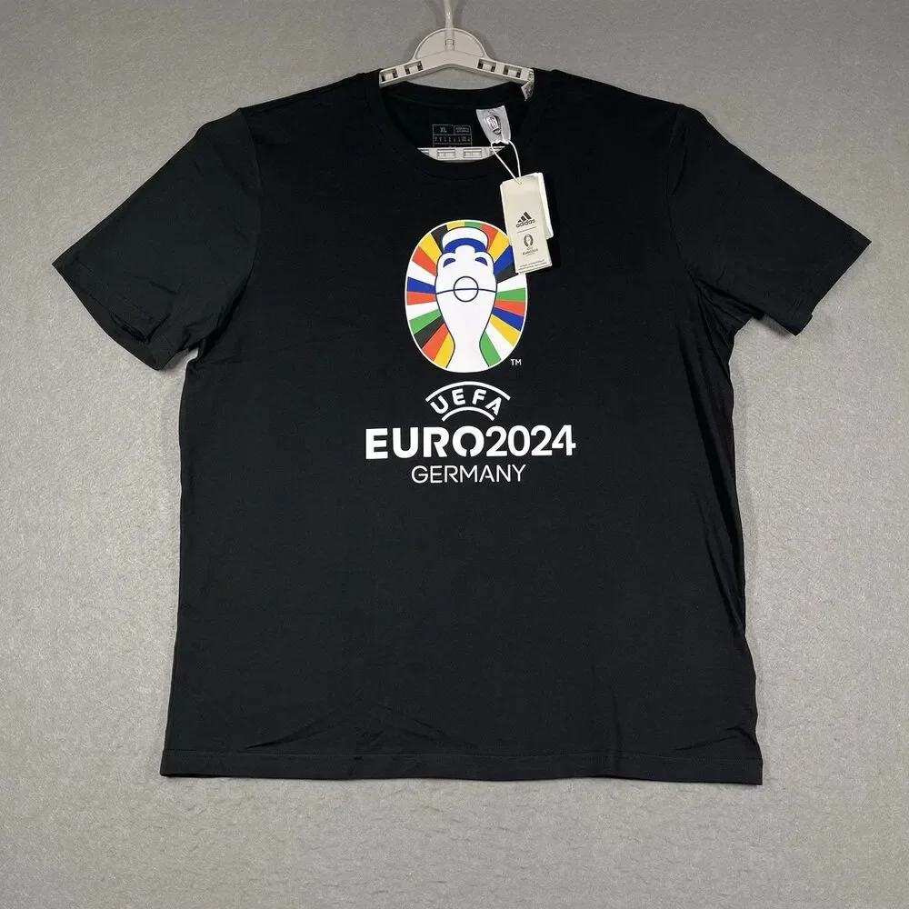 UEFA EURO 2024 Germany T-Shirt Mens XL Black Adidas Crewneck Oe Tee Soccer NWT